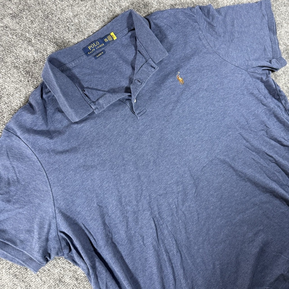 Ralph Lauren Polo Shirt Mens 2XL Blue Classic Fit Solid Cotton Logo Casual
